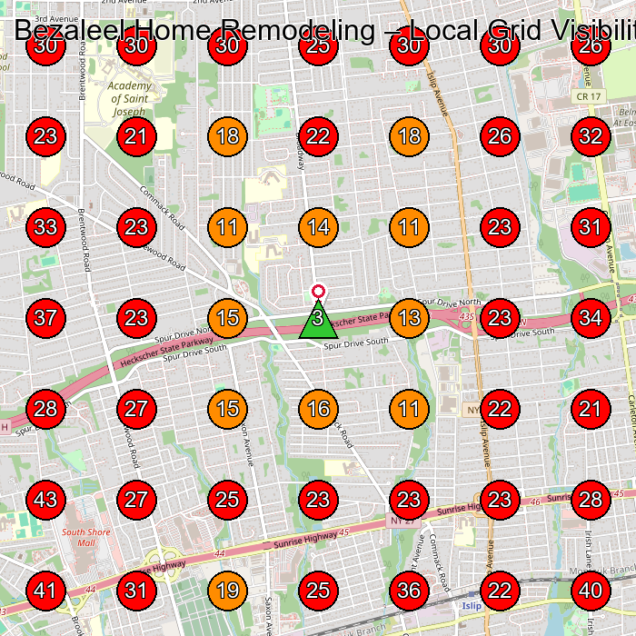 Bezaleel Home Remodeling GeoGrid visibility map for Remodeler in Brentwood